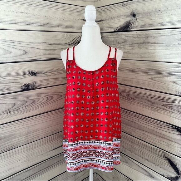 PINK Rose Red Patterned Tank Top Size Large - Picture 1 of 6